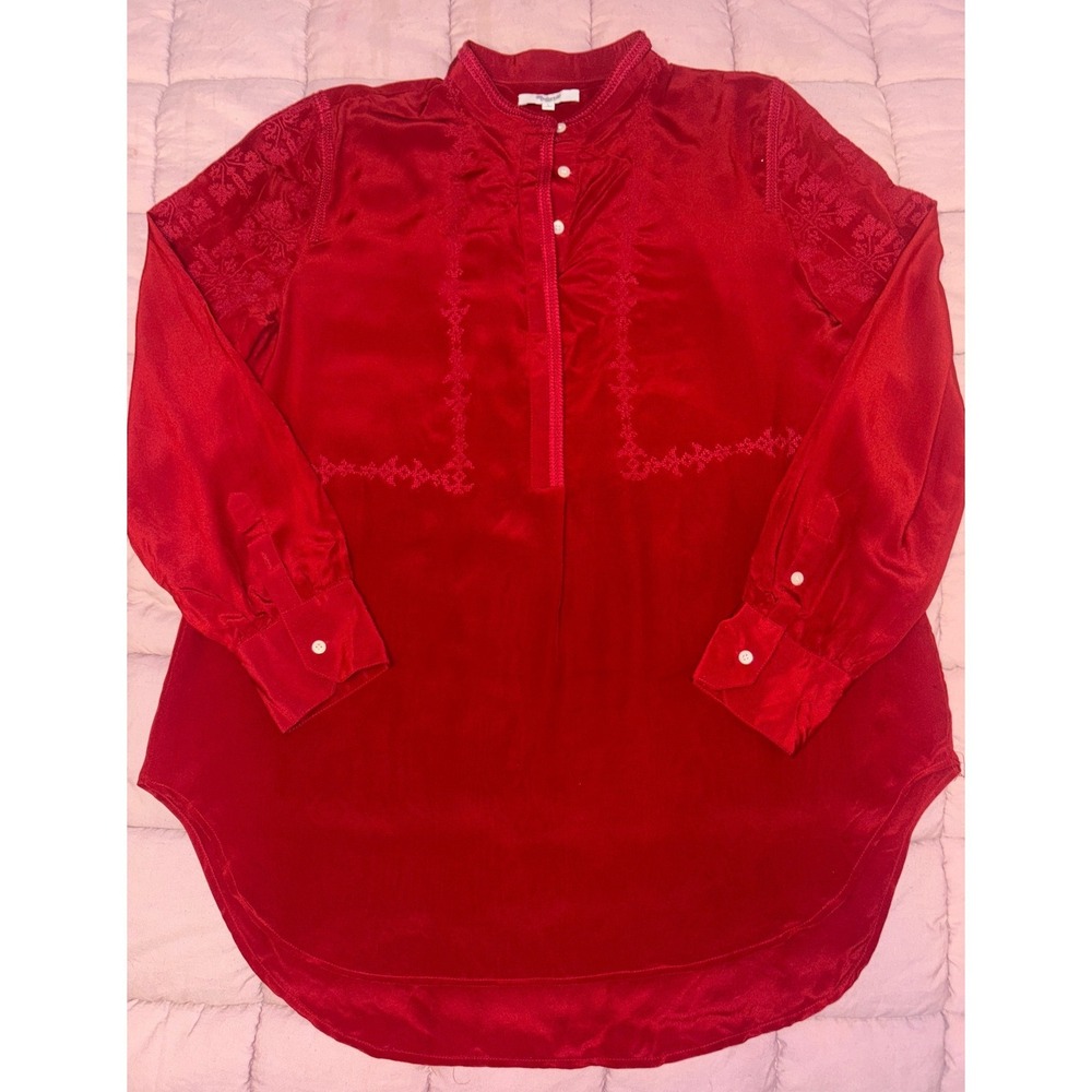 Madewell Women Red Embroidered Long Sleeve Blouse Top Size L